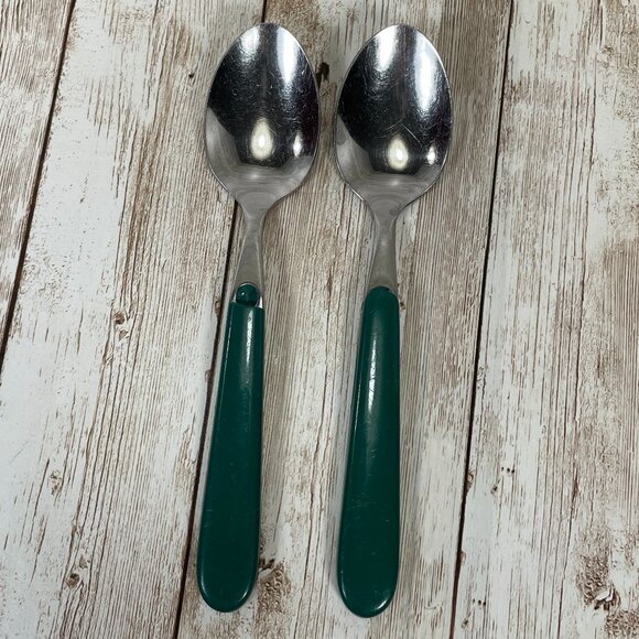 Vintage ONEIDA 55 Pc Lot Green Plastic Handle Utensil Stainless Steel Flatware - Picture 8 of 12